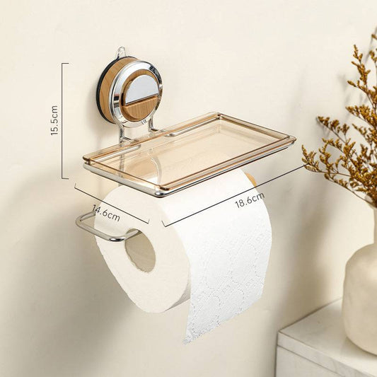 No-Drill Wall Mounted Toilet Roll Holder With Shelf