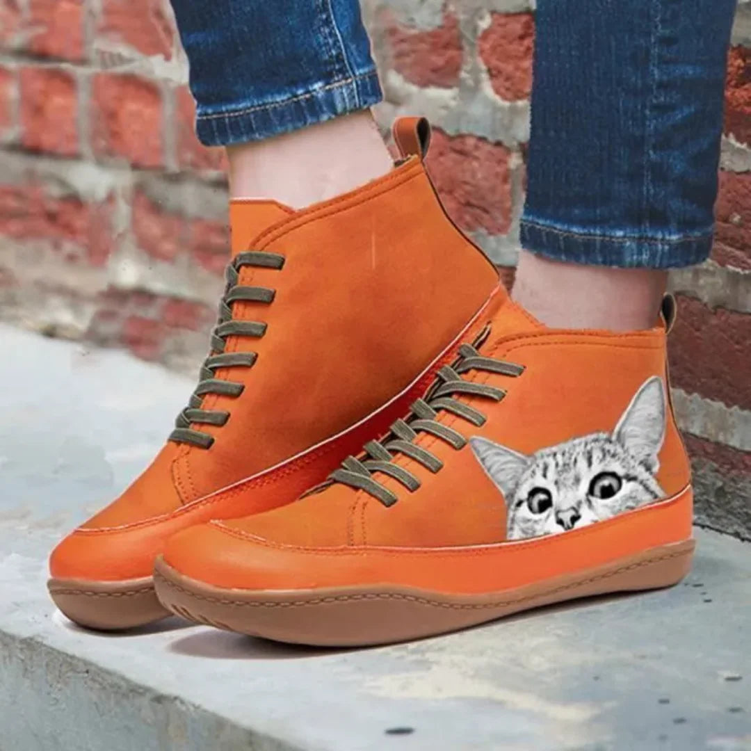 Women’s Purrfect Cat Lover Leather-Look Ankle Boots
