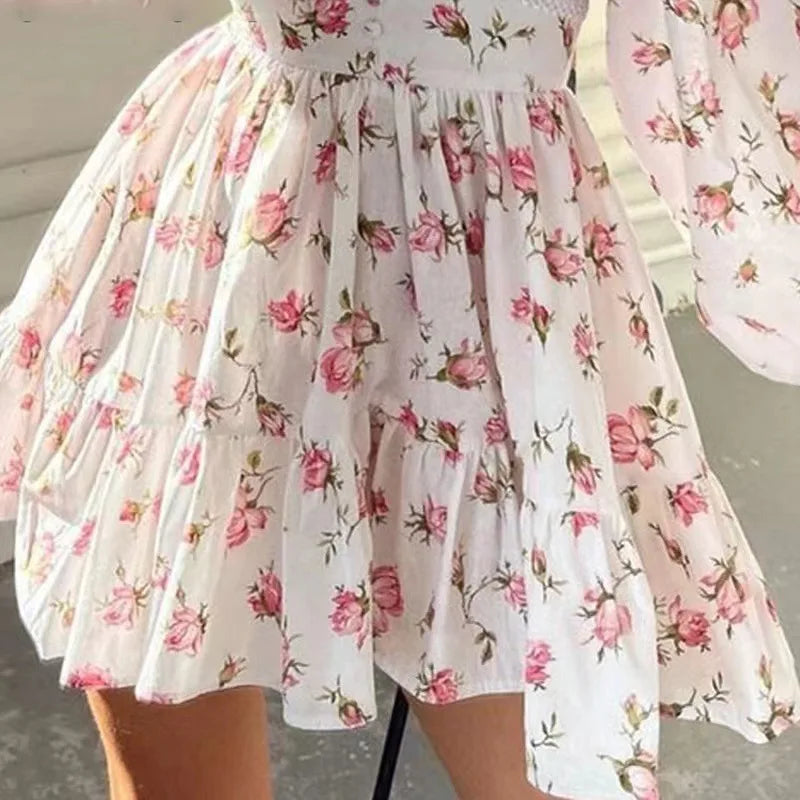 Women’s Floral Lace-Trim V-Neck Mini Dress