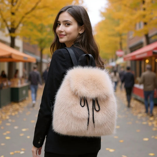 Women’s Faux Fur Drawstring Backpack