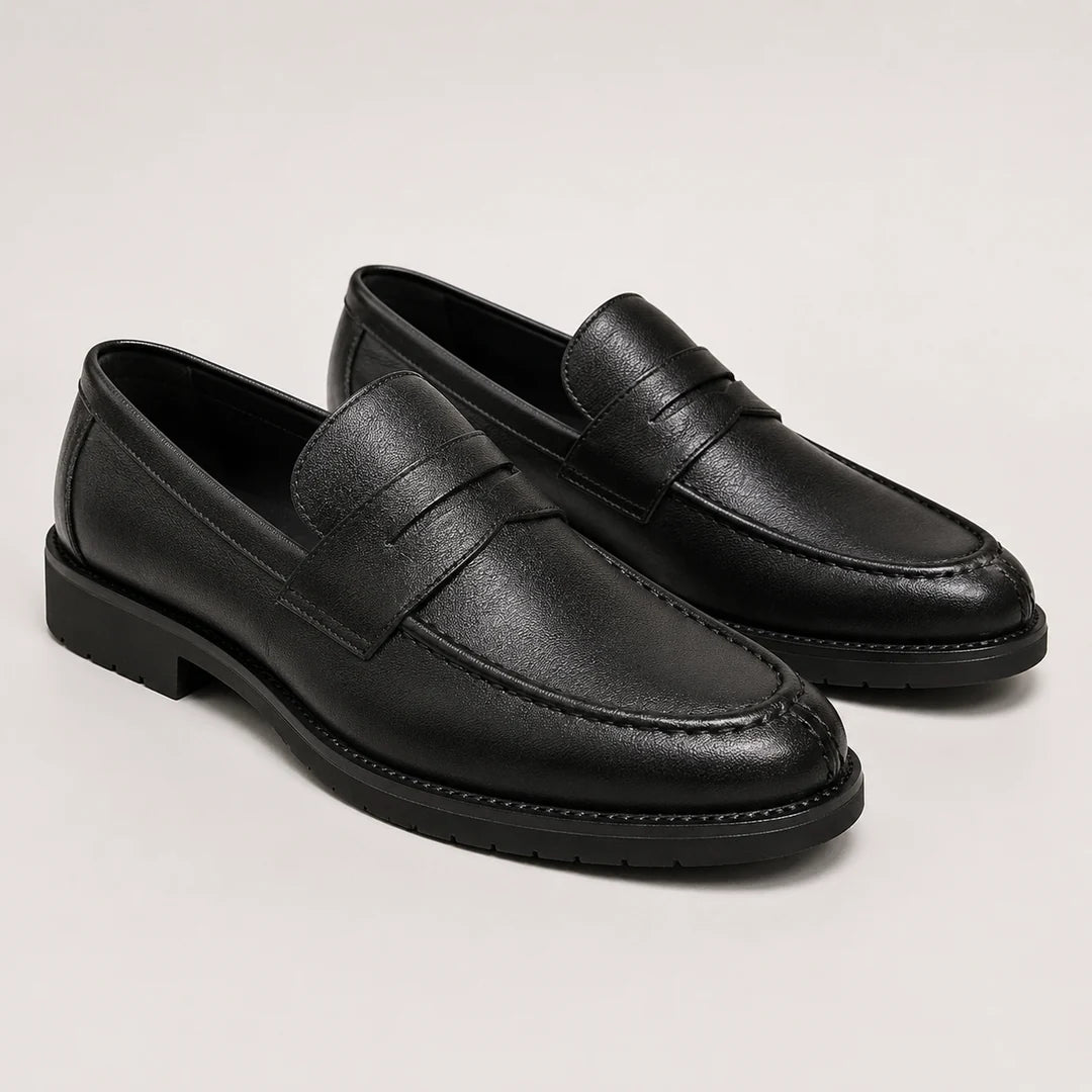 Men's Square Toe Leather-Look Loafers