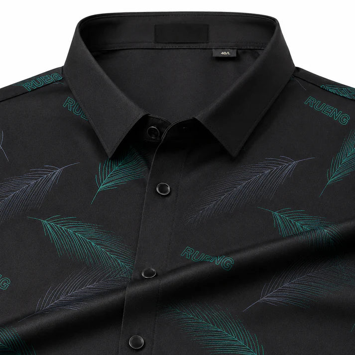 Feather Print Button-Front Shirt
