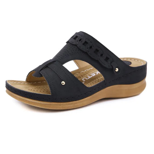 Women’s Leather-Look Wedge Sandals