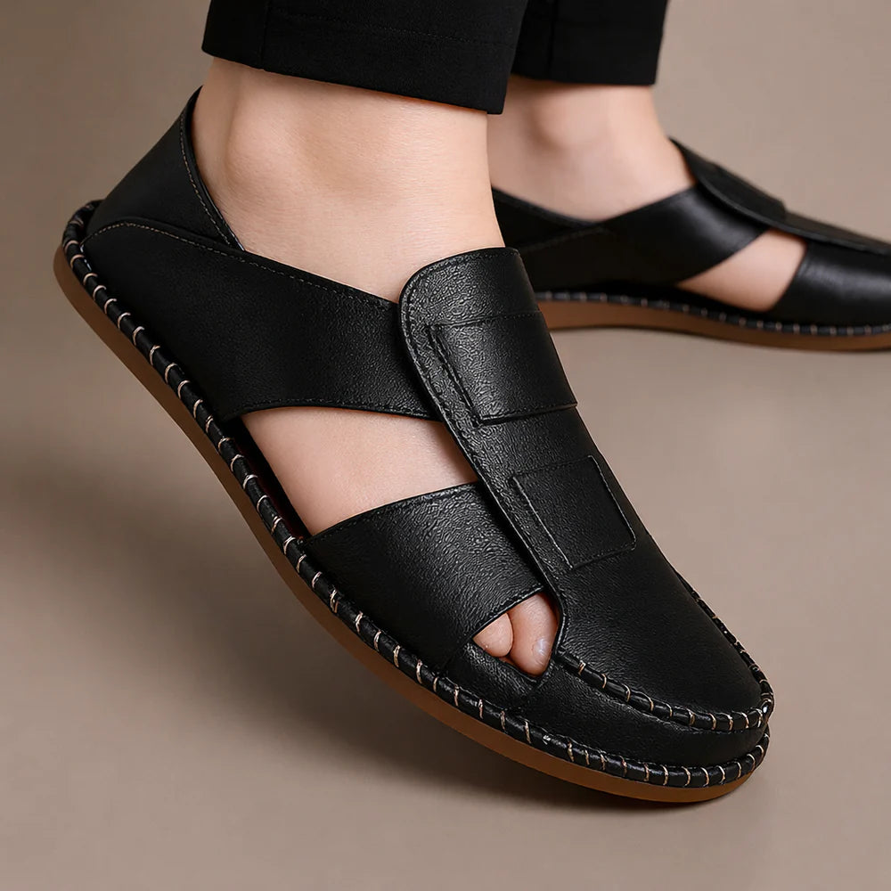 Men’s Leather-Look Comfort Slip-On Sandals