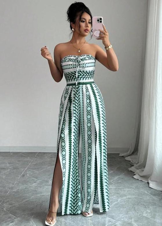 Women's Strapless Geometric Wide-Leg Jumpsuit
