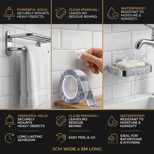 Clear Reusable Mounting Tape – Strong Hold & Clean Removal