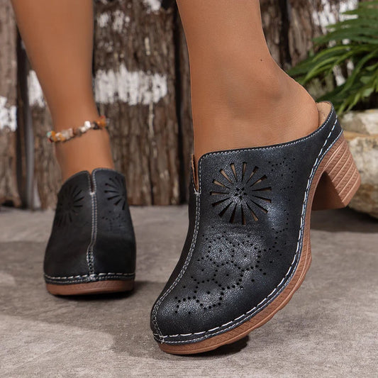 Women’s Laser-Cut Block Heel Mule