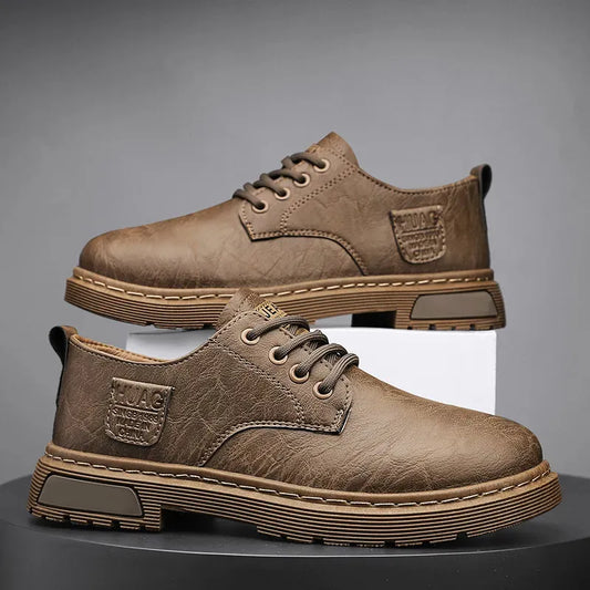 Men’s Supportive Leather-Look Walking Shoes with Cushioned Arch Design