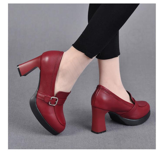 New Women's High Heeled Leather-Look Shoes With Thick Soles