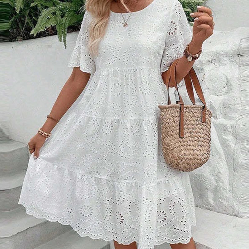 Women’s Floral Cut-Out Embroidered Round Neck Dress