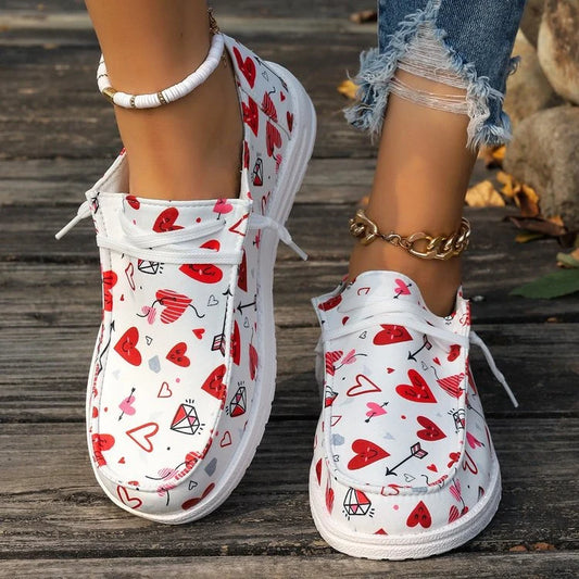 Women's Playful Heart Canvas Slip Ons