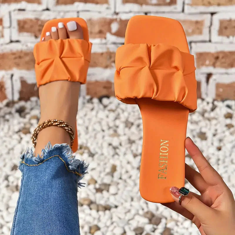 Women's Ruched Strap Slide Sandals