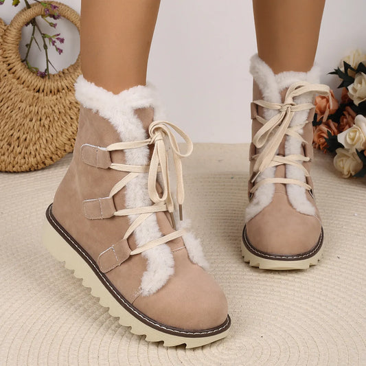 Women’s Plush Cuffed Chunky Heel Ankle Boots