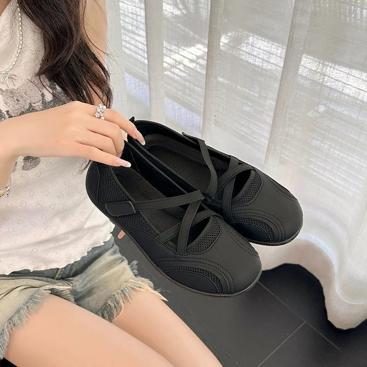 Women's Mesh Strap Mary Jane Flats