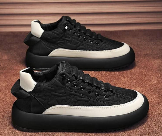 Leather-Look Men's Casual Shoes with Thick Soles