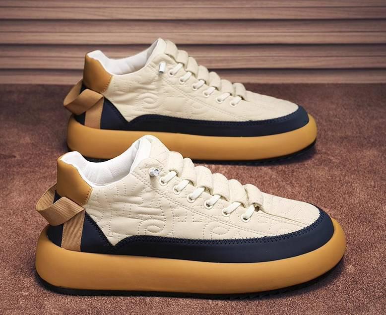 Leather-Look Men's Casual Shoes with Thick Soles