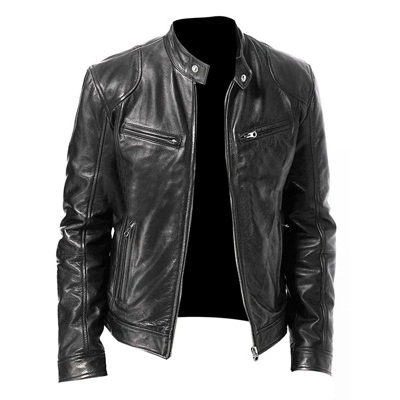 Men’s Premium Slim-Fit Leather-Look Biker Jacket
