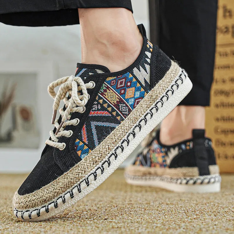 Men’s Patterned Canvas Espadrille-Style Casual Trainers
