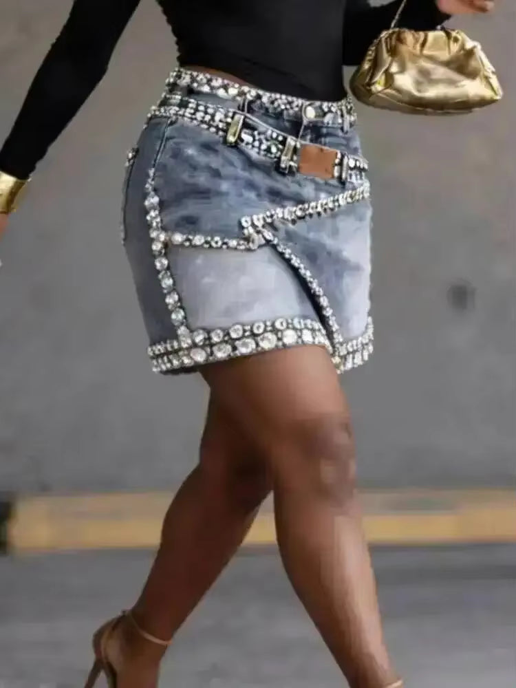 Women's Crystal-Trim Denim Skort