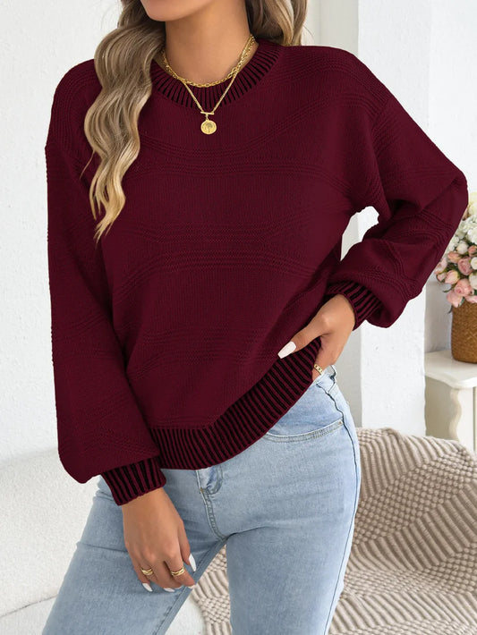 Women’s Contrast-Cuff Textured Knit Jumper