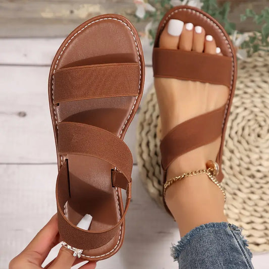 Women's Simple Flat Sandals, Casual Open Toe Summer Shoes, Lightweight Elastic Bands