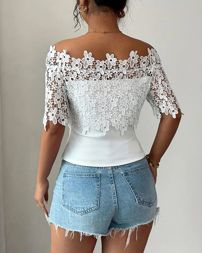 Women's Floral Lace Off-Shoulder Fitted Top