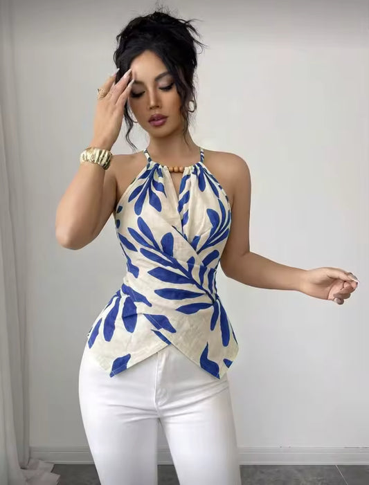 Women's Botanical Print Halter Top