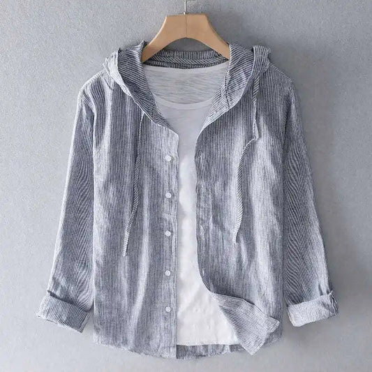 Women’s Striped Hooded Button-Up Shirt
