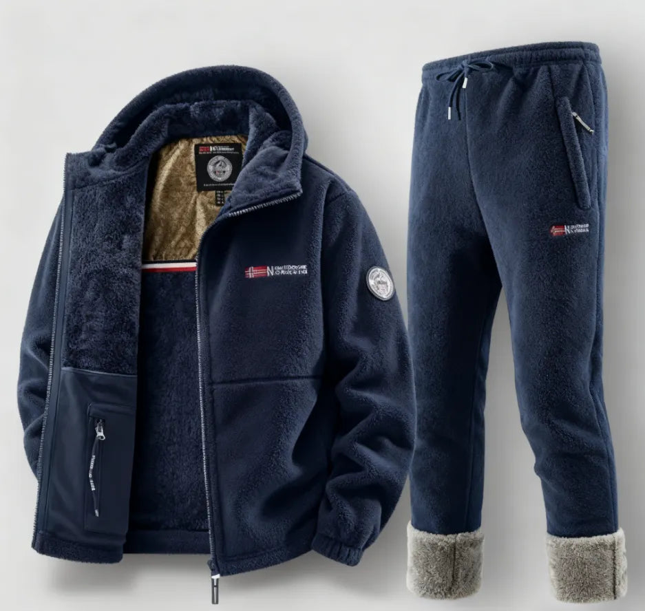 Men’s Cashmere Wool Outdoor Stand-Collar Fleece Suit (Coat & Trousers)
