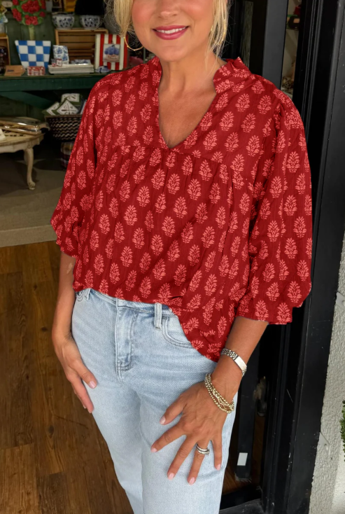 Women’s Floral Print V-Neck Half Sleeve Blouse