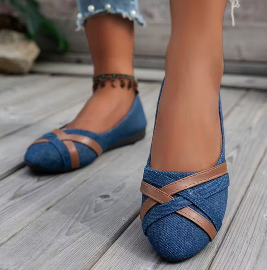 Women’s Denim Cross-Strap Flats