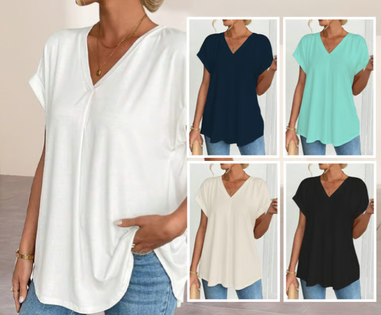 Women’s Textured Back Detail V-Neck Casual T-Shirt