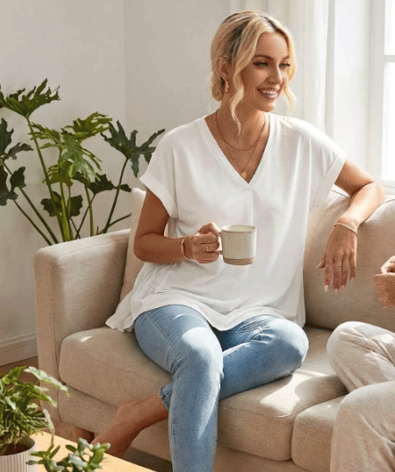 Women’s Textured Back Detail V-Neck Casual T-Shirt