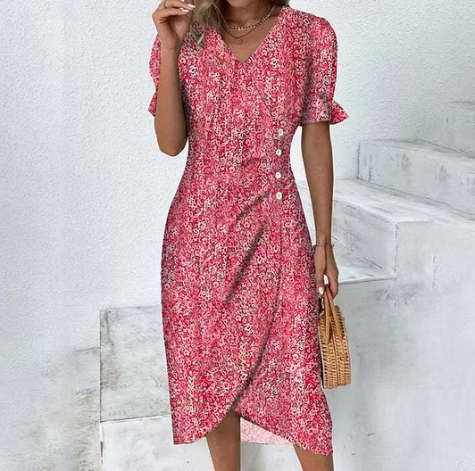 Women's Floral V-Neck Midi Dress