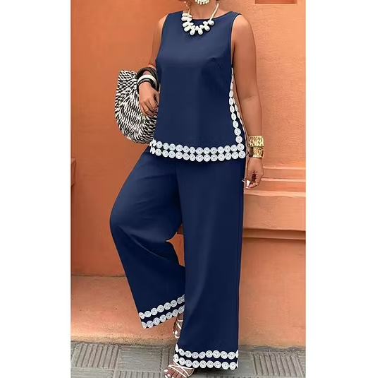 Women's Sleeveless Top and Wide-Leg Trouser Set