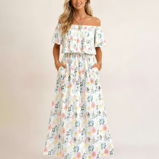 Women's Off-Shoulder Ruffle Maxi Dress
