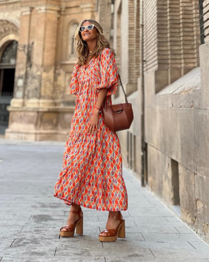 Women's Puff-Sleeve Floral Maxi Dress