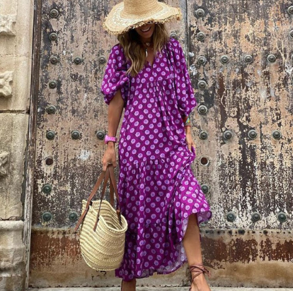 Women's Puff-Sleeve Floral Maxi Dress