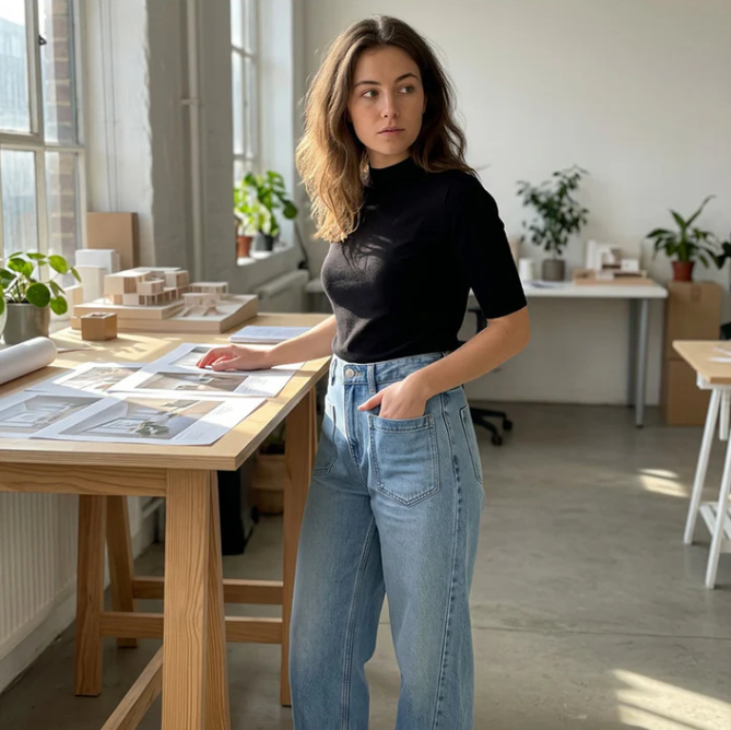 Women's Wide-Leg Jeans with Patch Pockets