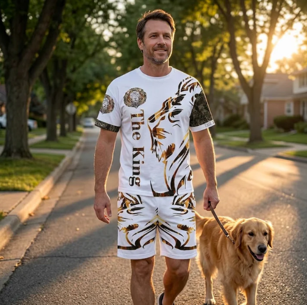 Men’s Lion Print T-Shirt and Shorts Set