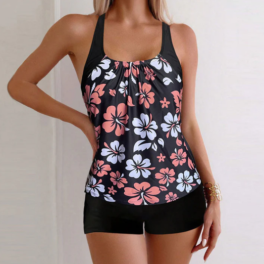 Women's Printed Tankini Top and Swim Shorts Set