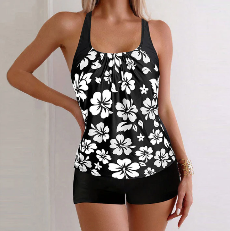 Women's Printed Tankini Top and Swim Shorts Set