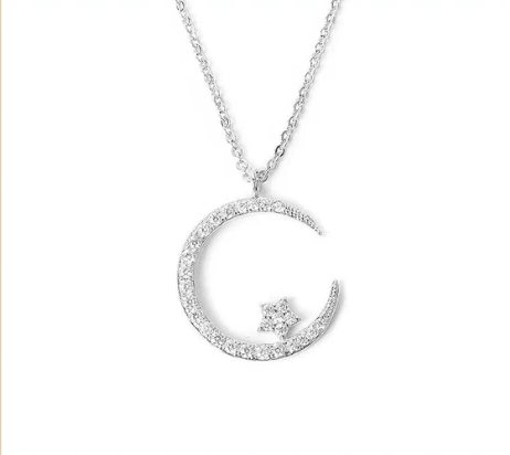 Women’s Moon & Star Cubic Zirconia Pendant Necklace