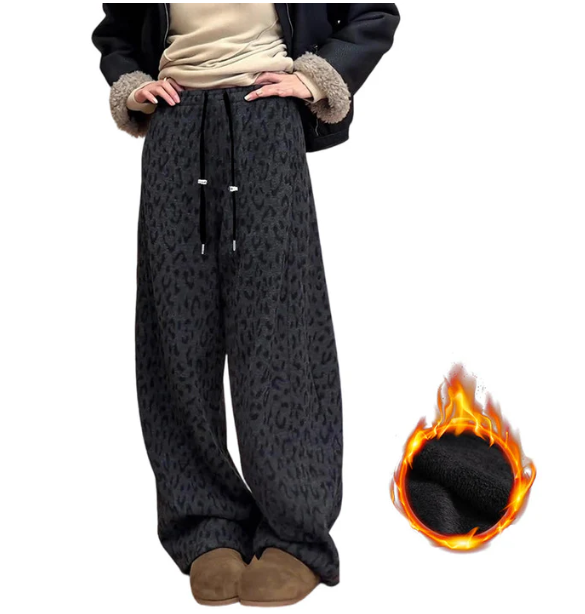 Women’s Leopard Print Wide Leg Lined Sweatpants