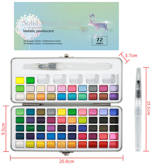 Portable Watercolour Paint Set with 50 Pans and Travel Brush Kit