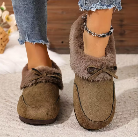 Women’s Faux Suede Plush Collar Slip On Slipper Boots