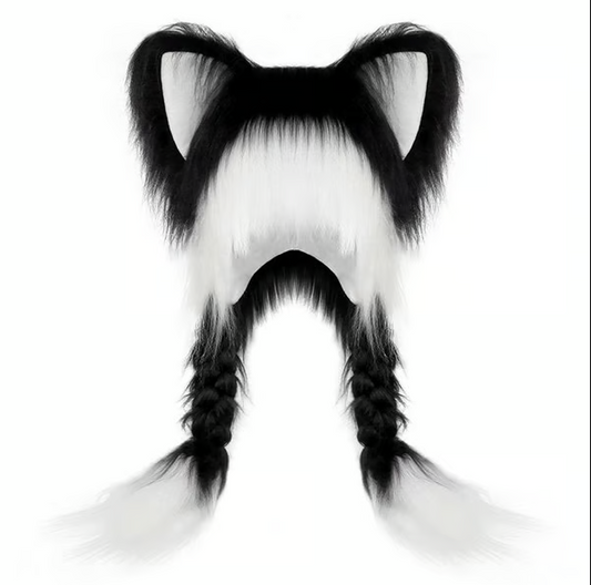 Soft Faux Fur Animal Ear Hat with Plush Braids