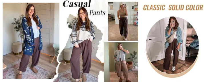 Women’s Relaxed Wide Leg Harem Palazzo Trousers With Pockets