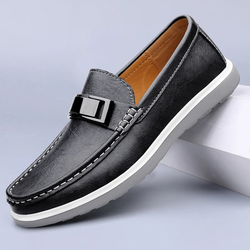 Embossed Leather-Look Loafers