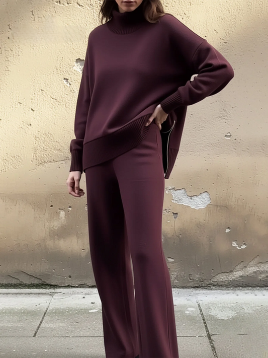Womenâs Stand-Collar Side-Zip Travel Top & Straight-Leg Trousers Set